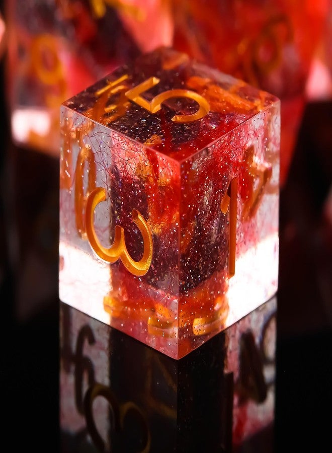 FugaCity DND Dice Set,Liquid Core Handmade Sharp Edge 7 Piece Resin Dice-Dungeons and Dragons Polyhedral Dice Set, D&D Dice Set with Gift Dice Case for RPG MTG Table Games （Red - Image 2